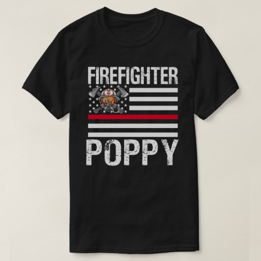 Fire fighter POPPYは薄い赤いラインをサポートUS Fla Tシャツ (デザイン正面)