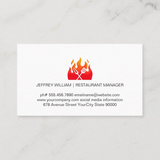 Fire Flame | BBQ Logo | Shish Kebabs on Grill 名刺 (裏面)