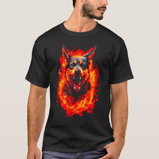 Fire German Shepherd Dog Tシャツ (正面)