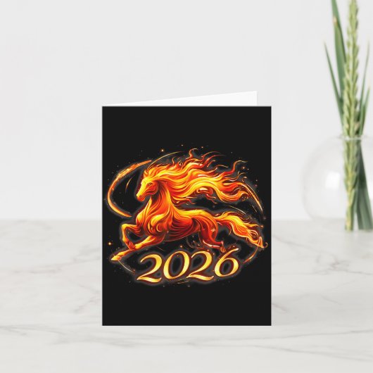 Fire Horse Chinese Zodiac Symbol 2026 Lunar New Ye カード (正面)