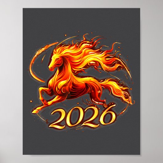 Fire Horse Chinese Zodiac Symbol 2026 Lunar New Ye ポスター (正面)