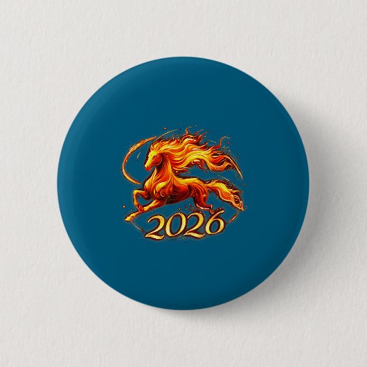 Fire Horse Chinese Zodiac Symbol 2026 Lunar New Ye 缶バッジ (正面)