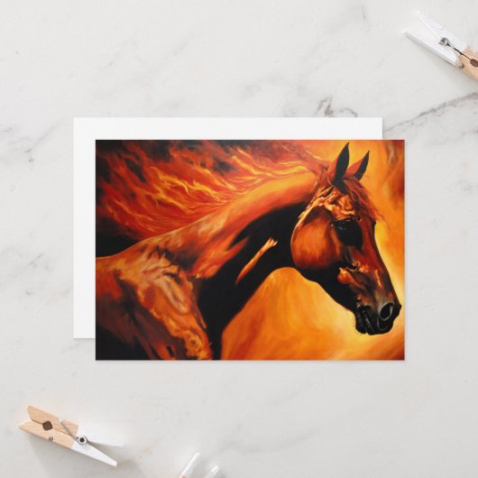 fire horse, horse, animals, flame, fire 招待状 (正面/裏面インサイチュ)
