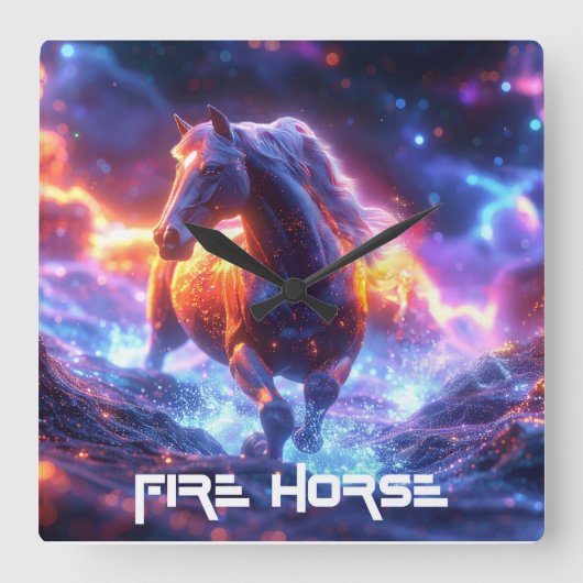 FIRE HORSE - SHENG XIAO - スクエア壁時計 (正面)