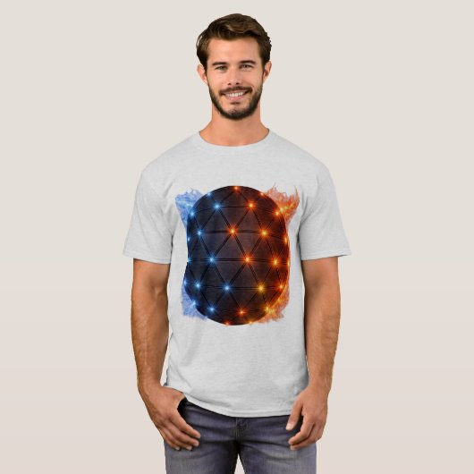 Fire & Ice Energy Sphere – Geometric Light Grid El Tシャツ (正面フル)
