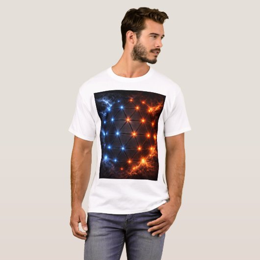 Fire & Ice Energy Sphere – Geometric Light Grid El Tシャツ (正面フル)