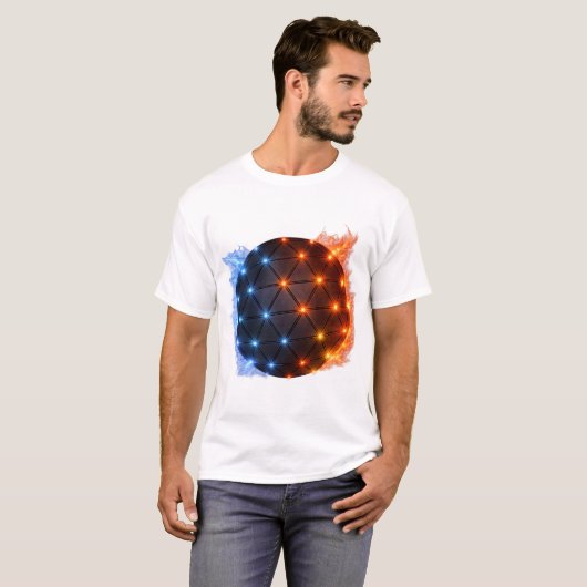 Fire & Ice Energy Sphere – Geometric Light Grid El Tシャツ (正面フル)