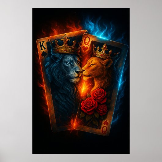 Fire & Ice Lions — Epic King & Queen Card Art ポスター (正面)