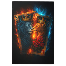 Fire & Ice Lions — Epic King & Queen Card Art メタルプリント
