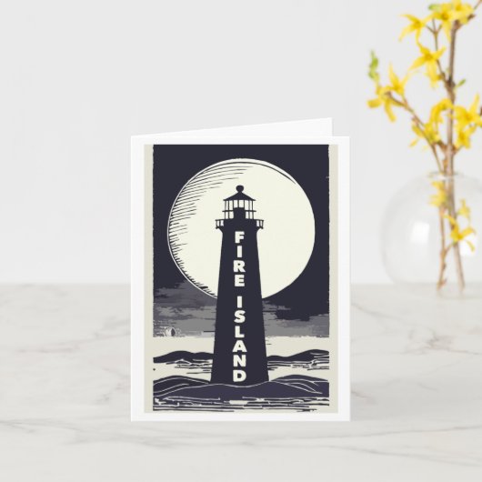 Fire Island Lighthouse New York Moon  カード (黄色い花)