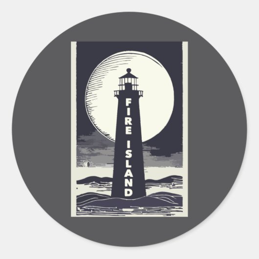 Fire Island Lighthouse New York Moon  ラウンドシール (正面)