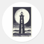Fire Island Lighthouse New York Moon  ラウンドシール (正面)