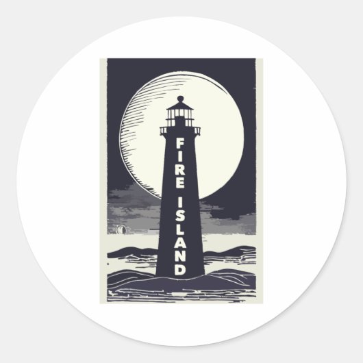 Fire Island Lighthouse New York Moon  ラウンドシール (正面)
