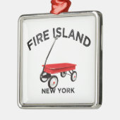 Fire Island red wagon New York summer vacation LI メタルオーナメント (左)
