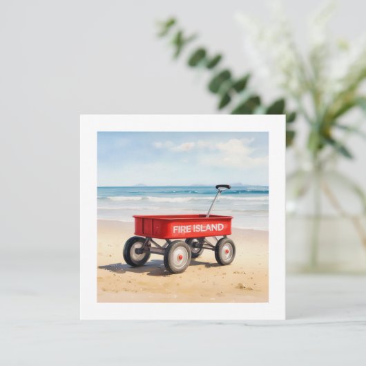 Fire Island red wagon sandy beach LI New York  カード (スタンド正面)