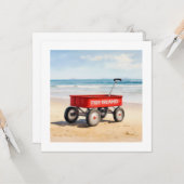 Fire Island red wagon sandy beach LI New York  カード (正面/裏面インサイチュ)