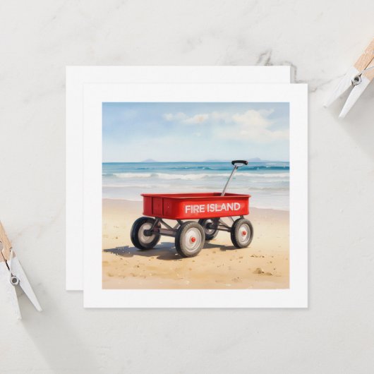 Fire Island red wagon sandy beach LI New York  カード (正面/裏面インサイチュ)