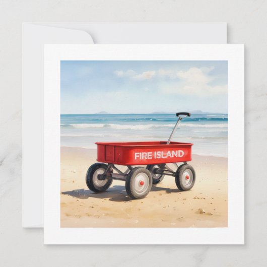 Fire Island red wagon sandy beach LI New York  カード (正面)