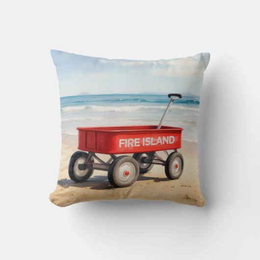 Fire Island red wagon sandy beach LI New York クッション (正面)