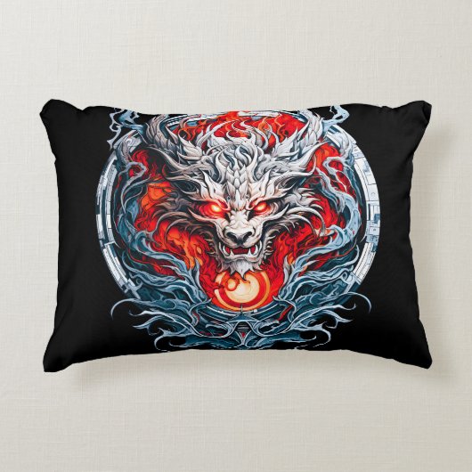 Fire Red Flame Mythical Dragon Head アクセントクッション (正面)