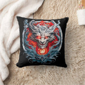 Fire Red Flame Mythical Dragon Head クッション (ブランケット)