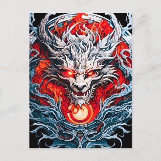 Fire Red Flame Mythical Dragon Head シーズンポストカード (正面)