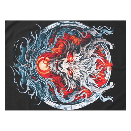 Fire Red Flame Mythical Dragon Head テーブルクロス (正面(横))