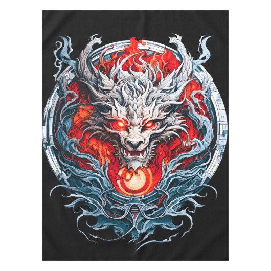 Fire Red Flame Mythical Dragon Head テーブルクロス (正面)