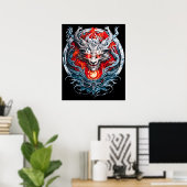 Fire Red Flame Mythical Dragon Head ポスター (ホームオフィス)