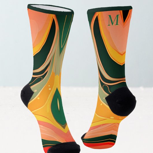 Fire red yellow organic lines modern  ソックス