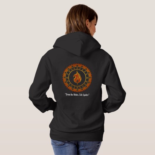 Fire Sigil Pullover Hoodie – Minimal Arcane パーカ (裏面フル)