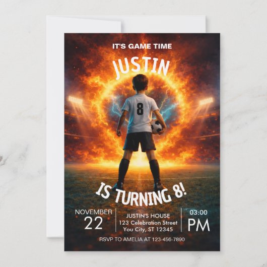 Fire Stadium Theme Boys 8th Birthday Party 招待状 (正面)