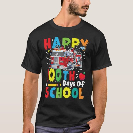 Fire Truck 100 Day of School Apparel for Teachers  Tシャツ (正面)