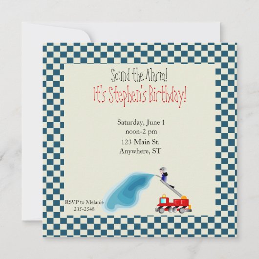 Fire Truck Birthday Invitation 招待状 (正面)