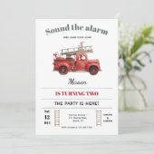 Fire Truck Birthday Invitation Sound the Alarm 招待状 (スタンド正面)