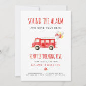 Fire Truck Birthday Party 招待状 (正面)