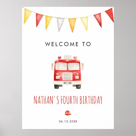 Fire Truck Birthday Party Welcome Poster ポスター (正面)