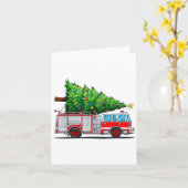 Fire Truck Christmas Tree Xmas Lights Firefighter カード (黄色い花)