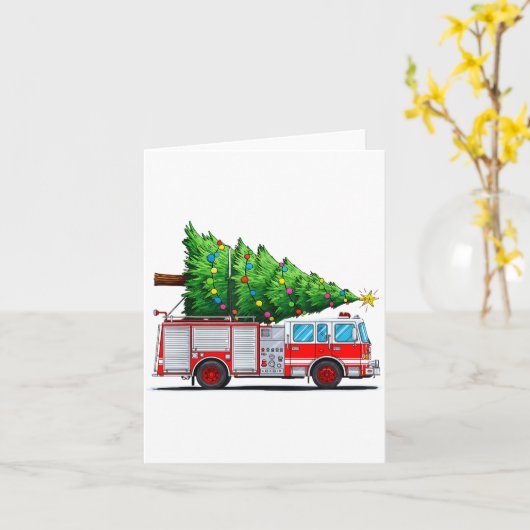 Fire Truck Christmas Tree Xmas Lights Firefighter  カード (黄色い花)