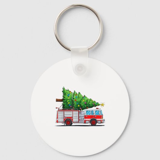 Fire Truck Christmas Tree Xmas Lights Firefighter  キーホルダー (正面)