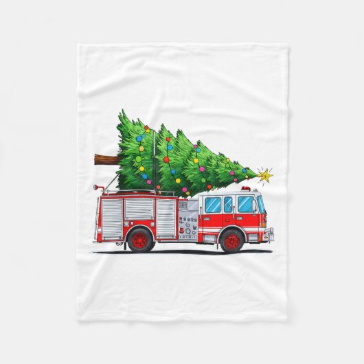 Fire Truck Christmas Tree Xmas Lights Firefighter  フリースブランケット (正面)