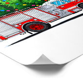 Fire Truck Christmas Tree Xmas Lights Firefighter  ポスター (角)