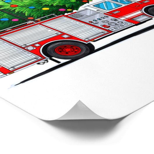 Fire Truck Christmas Tree Xmas Lights Firefighter  ポスター (角)