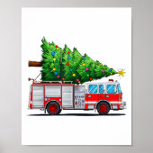 Fire Truck Christmas Tree Xmas Lights Firefighter  ポスター (正面)