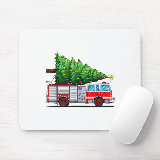 Fire Truck Christmas Tree Xmas Lights Firefighter  マウスパッド (マウス)