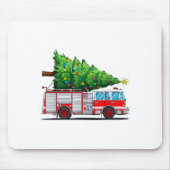 Fire Truck Christmas Tree Xmas Lights Firefighter  マウスパッド (正面)
