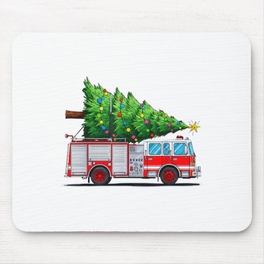 Fire Truck Christmas Tree Xmas Lights Firefighter  マウスパッド (正面)