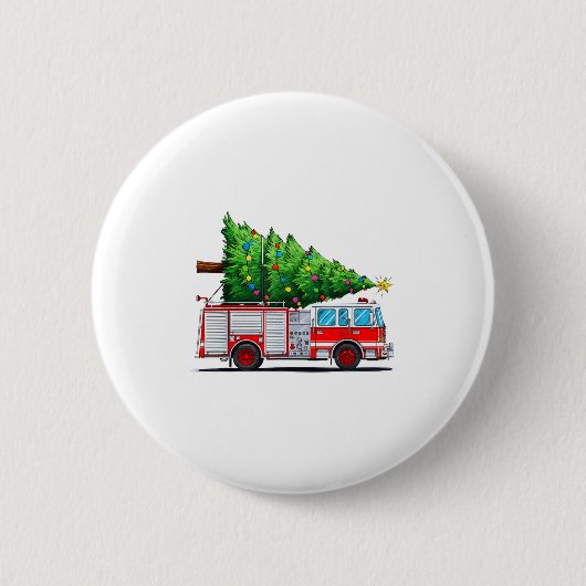 Fire Truck Christmas Tree Xmas Lights Firefighter  缶バッジ (正面)