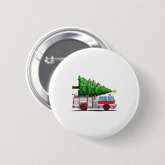 Fire Truck Christmas Tree Xmas Lights Firefighter 缶バッジ (正面&裏面)