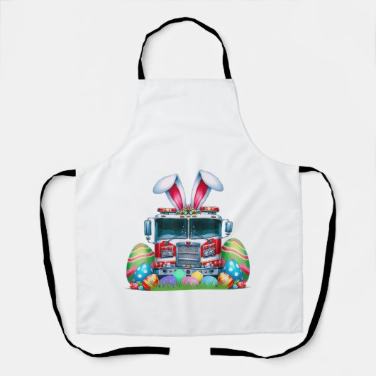Fire Truck Easter Bunny Ears Firefighter Easter Eg エプロン (正面)